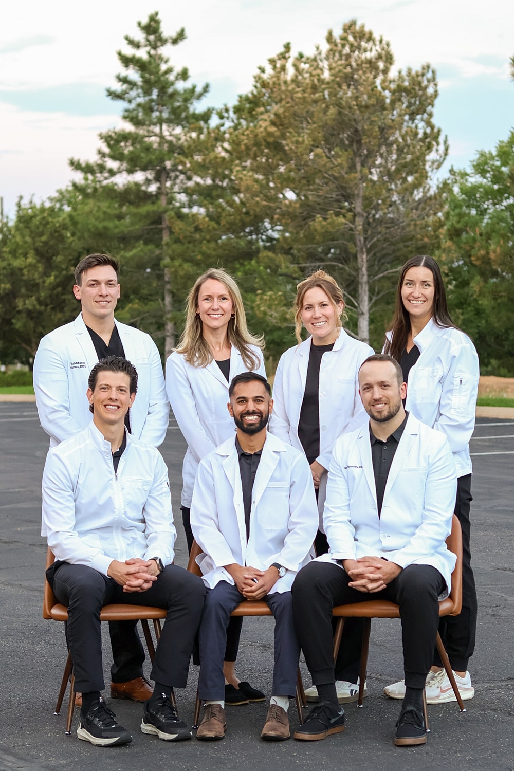 Modern dental office interior with examination chair.